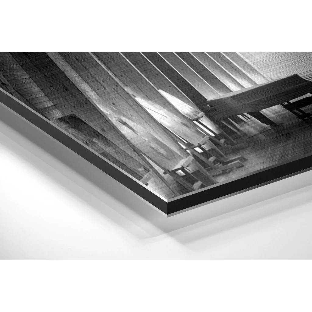 Glass Wall Art Stunning black-framed brushed aluminium dibond wall art of wooden interior