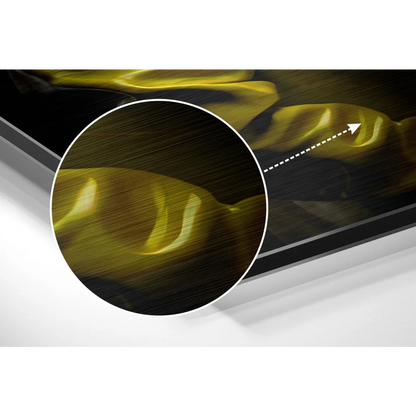 Sleek brushed aluminium dibond art print in golden-yellow hue