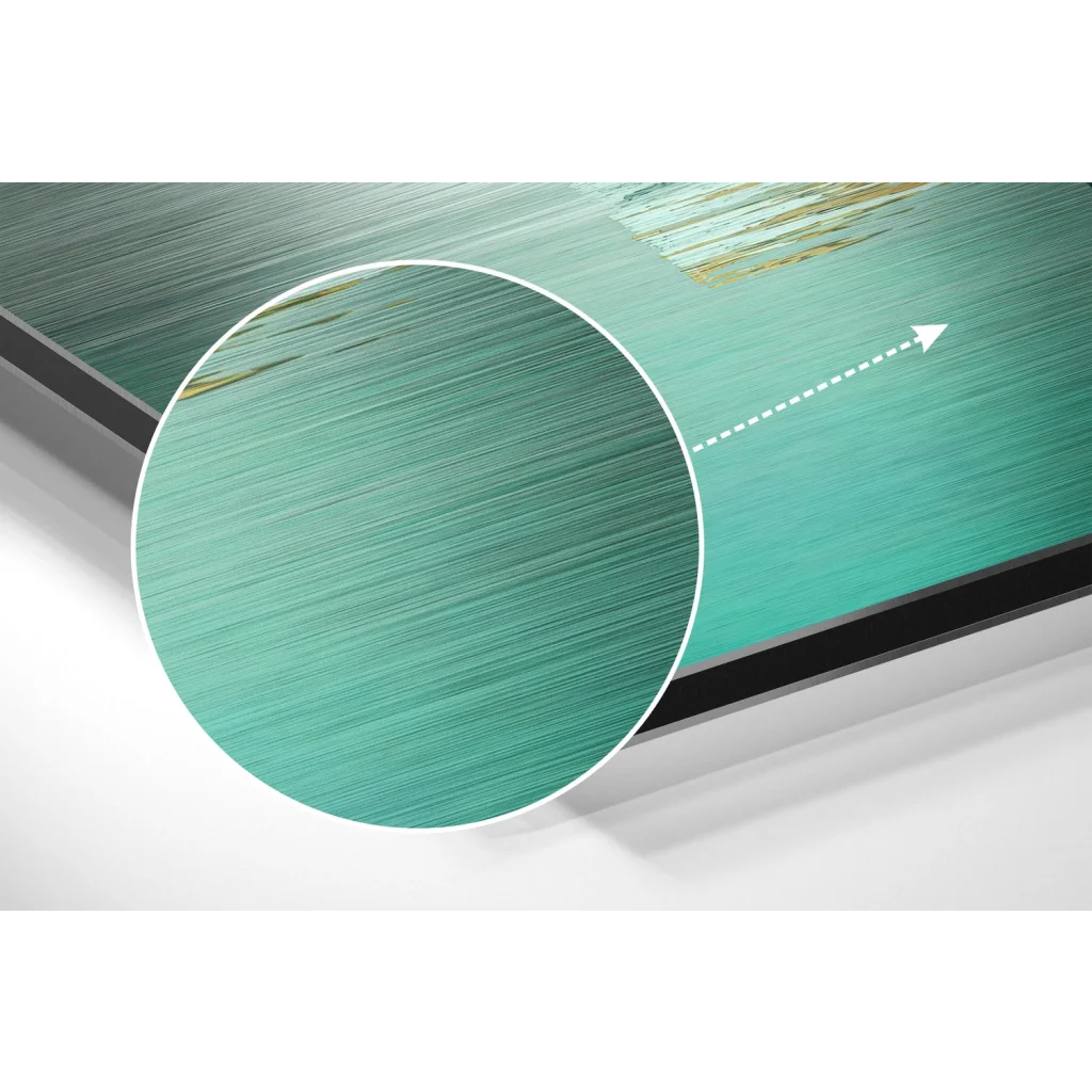 glass wall art Stunning teal brushed aluminium dibond art print with gold accents