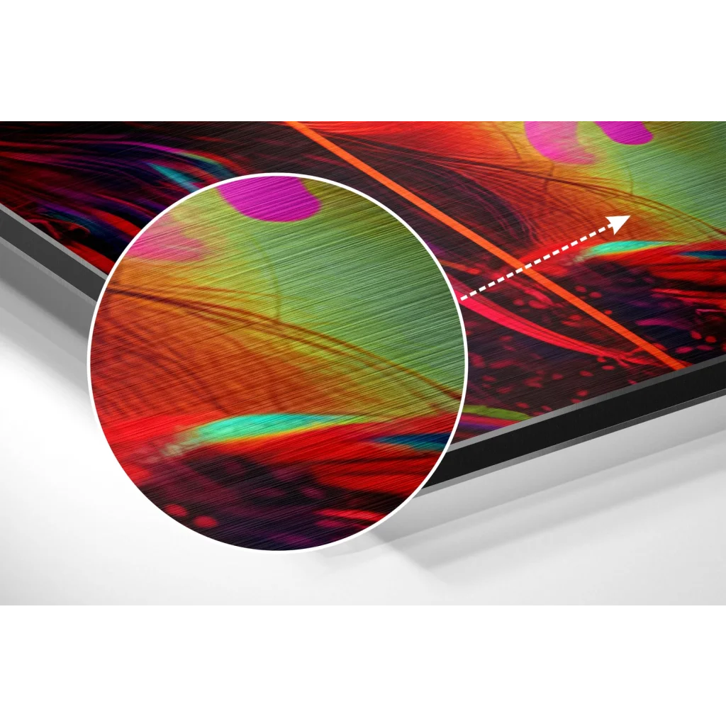 glass wall art Vibrant abstract digital art on sleek monitor, brushed aluminium dibond print