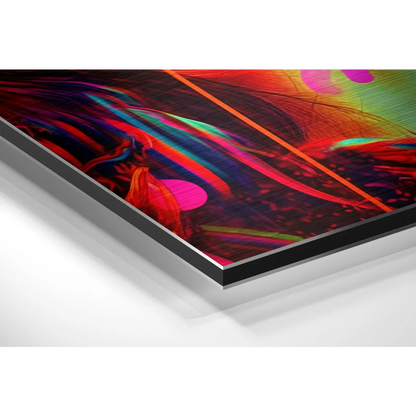 Vibrant neon abstract art on brushed aluminium dibond print in sleek frame