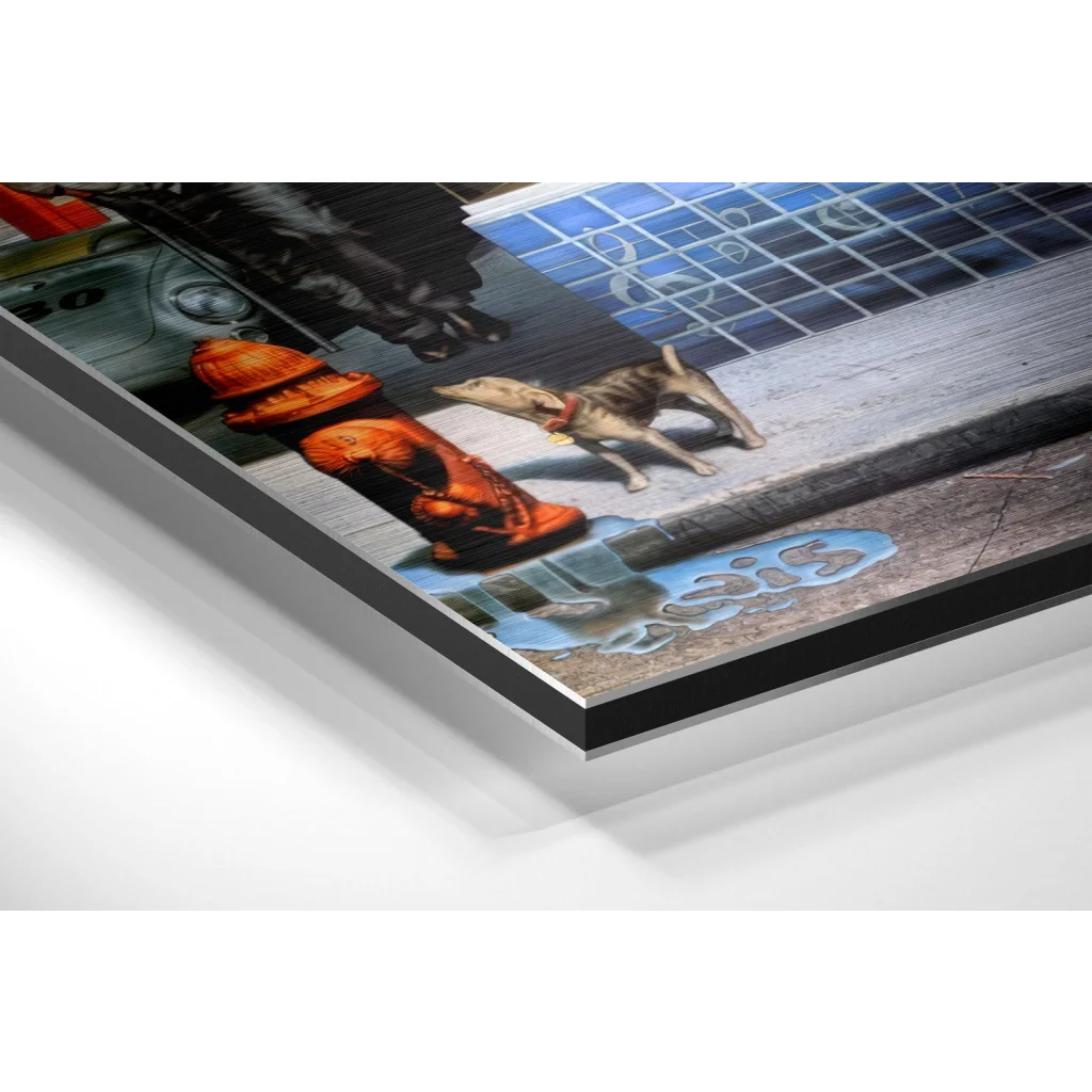 Glass Wall Art Orange safety helmet on brushed aluminium dibond art print