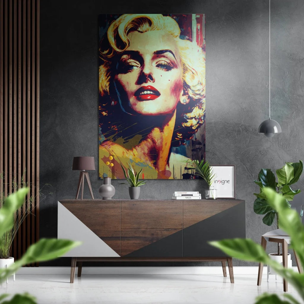 Vibrant pop-art Marilyn Monroe print on brushed aluminium dibond