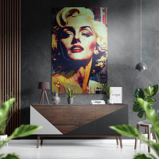 Vibrant pop-art Marilyn Monroe print on brushed aluminium dibond