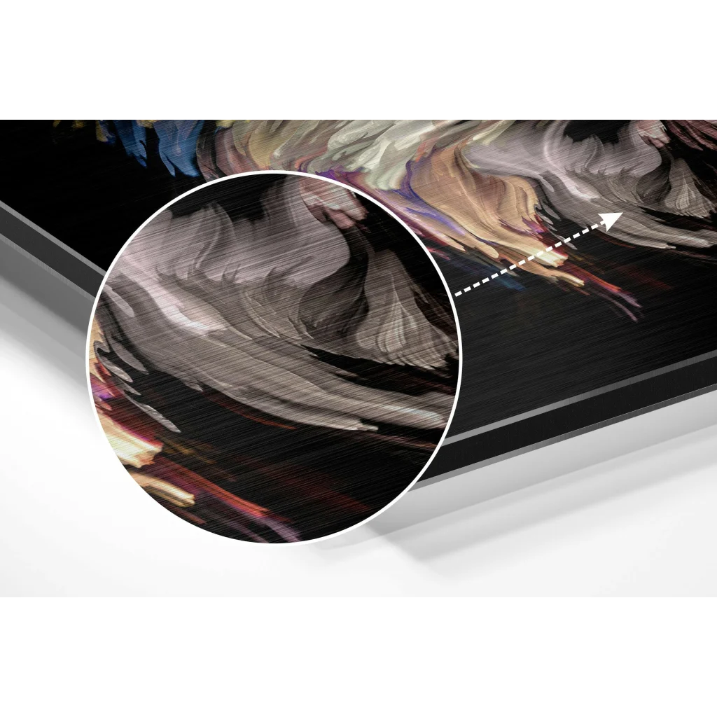 Black and purple abstract art on brushed aluminium dibond canvas