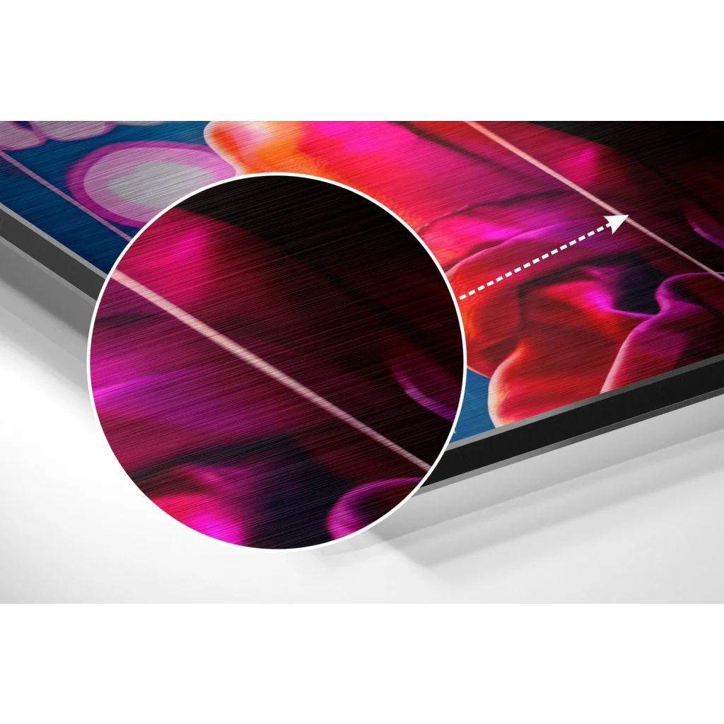 glass wall art Vibrant abstract magenta pink red art on brushed aluminium dibond print