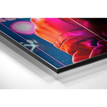 Vibrant pink orange abstract on brushed aluminium dibond black frame