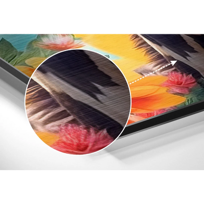 Vibrant Samsung QLED TV on brushed aluminium Dibond print