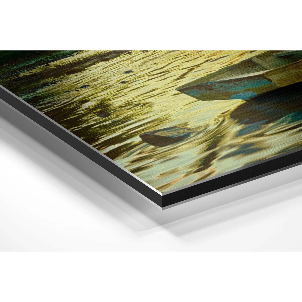 Serene water scene on brushed aluminium dibond art print