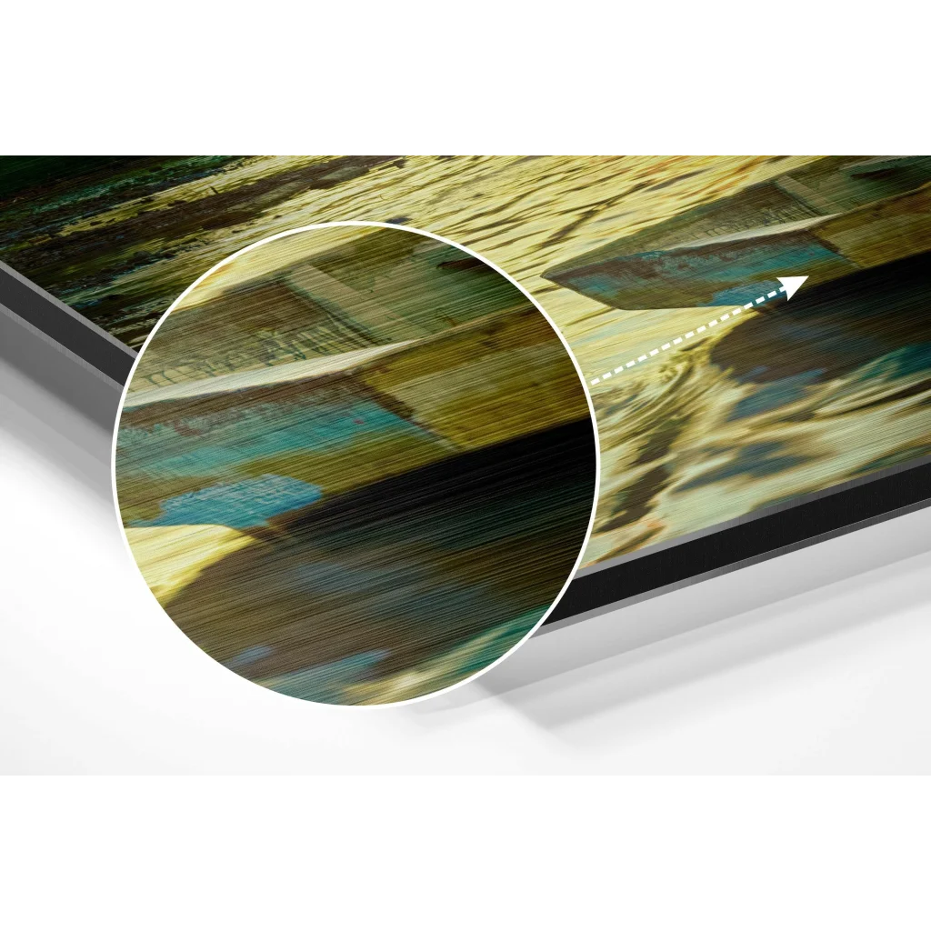 glass wall art Stunning brushed aluminium dibond art print with textured yellows, greens, teal