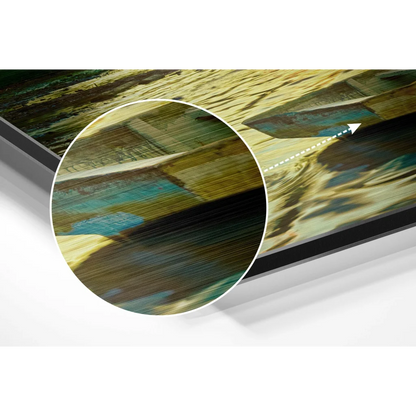 Stunning brushed aluminium dibond art print with textured yellows, greens, teal