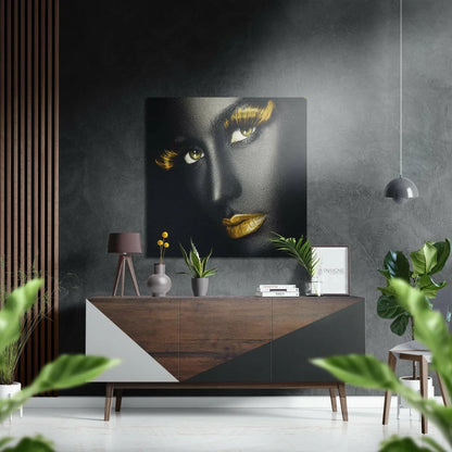 Black and gold geometric abstract on brushed aluminium dibond table