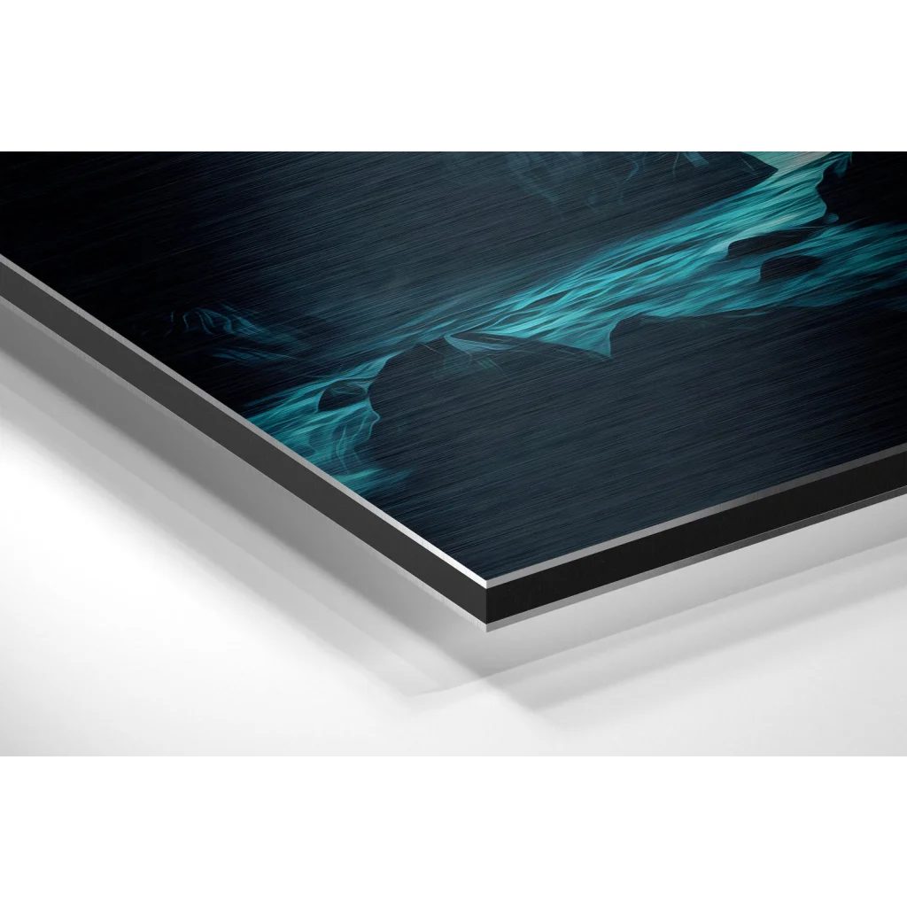 Stunning black and teal abstract art on brushed aluminium dibond