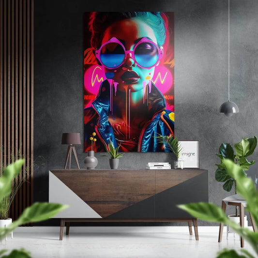 Vibrant neon abstract art on brushed aluminium dibond