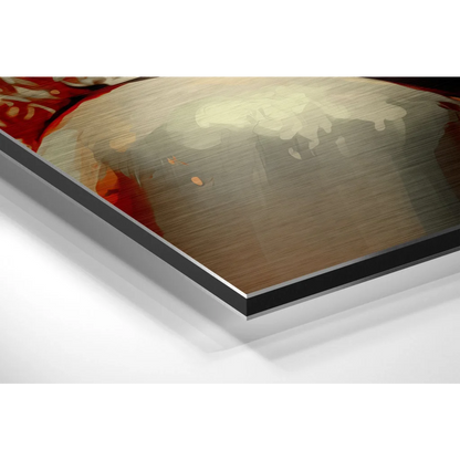 Stunning brushed aluminium dibond art print in bold red earthy tones