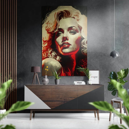 Vibrant pop-art Marilyn Monroe portrait on brushed aluminium dibond