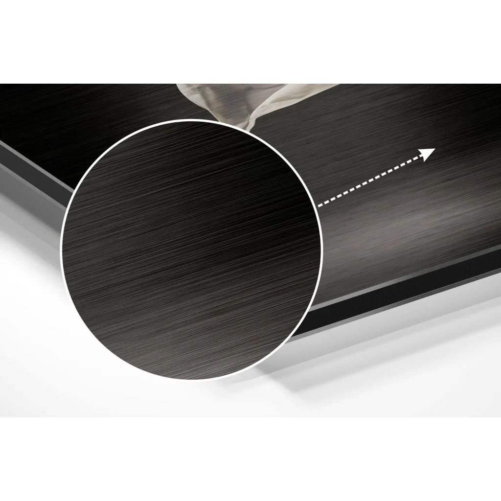 Close-up of brushed aluminium Dibond ballerina art print texture