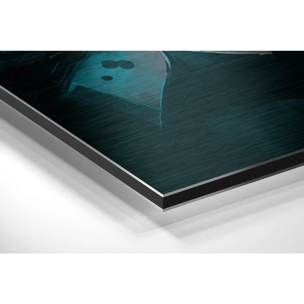 Teal black abstract Batman art on brushed aluminium dibond print
