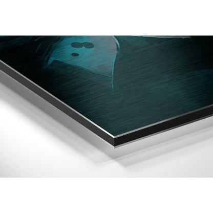 Teal black abstract Batman art on brushed aluminium dibond print