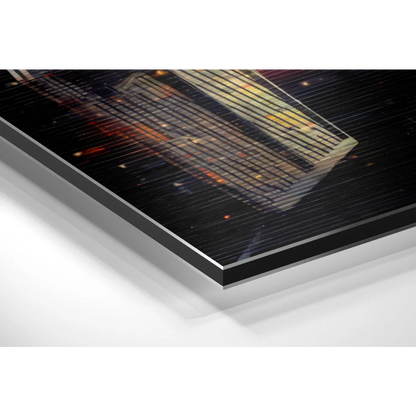 Vibrant nighttime cityscape on brushed aluminium dibond print