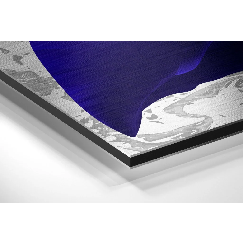 Stunning brushed aluminium dibond cosmic art print with bold blue form