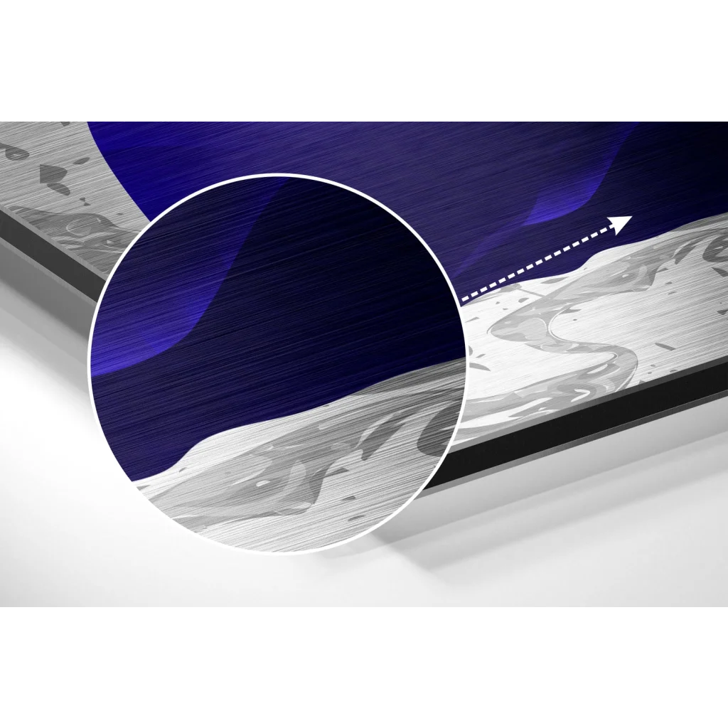 Sleek brushed aluminium dibond cosmic art print in purple and silver tones