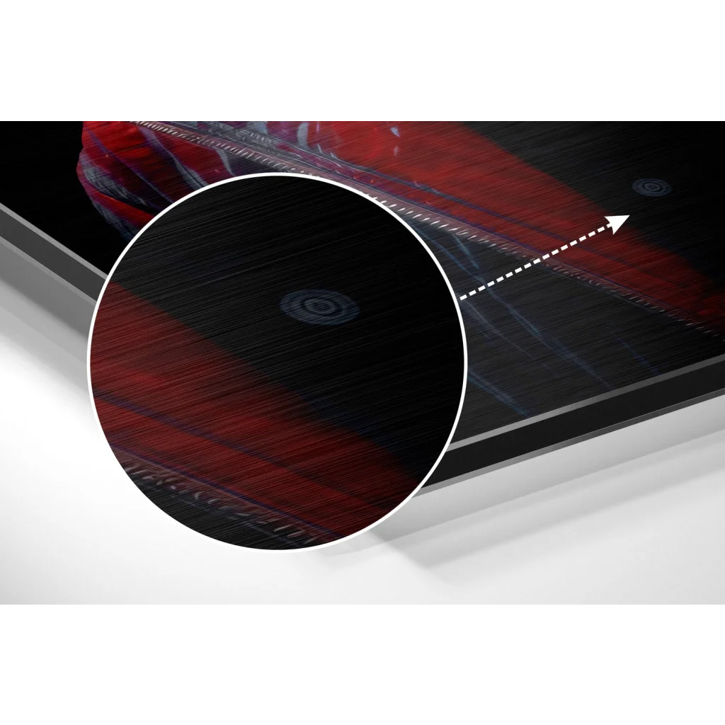 glass wall art Black and red skateboard deck on brushed aluminium dibond giraffe art print