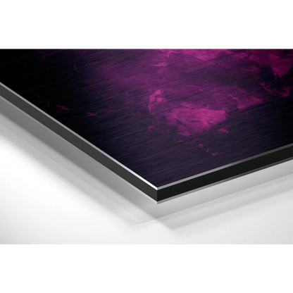 Sleek black frame with vibrant magenta purple abstract on brushed aluminium dibond Joker print