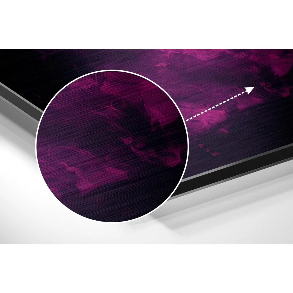 Sleek brushed aluminium dibond Joker wall art with purple black pattern