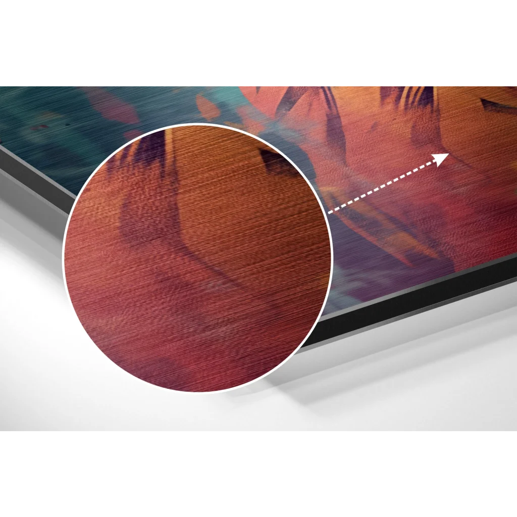 Stunning brushed aluminium dibond lion art print with rustic wood-grain texture