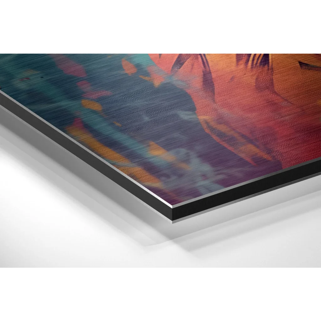 Vibrant lion abstract on brushed aluminium dibond print