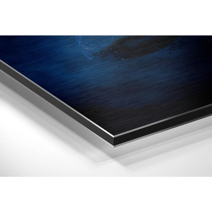 Stunning brushed aluminium dibond metal art print in blue with black frame