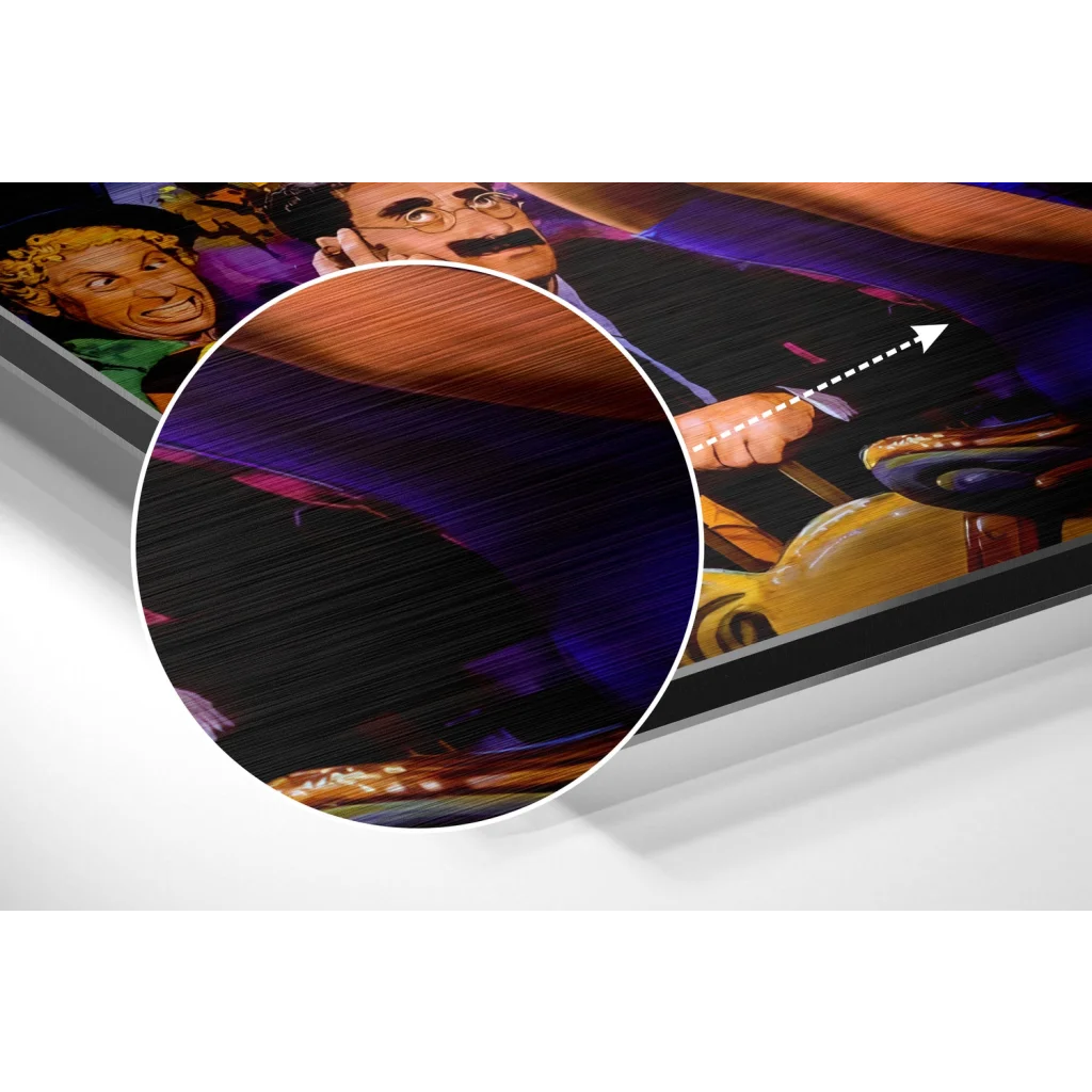 glass wall art Leather wallet chain with gold accents on brushed aluminium dibond