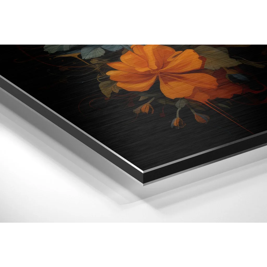 Vibrant orange poppy on brushed aluminium Dibond wall art
