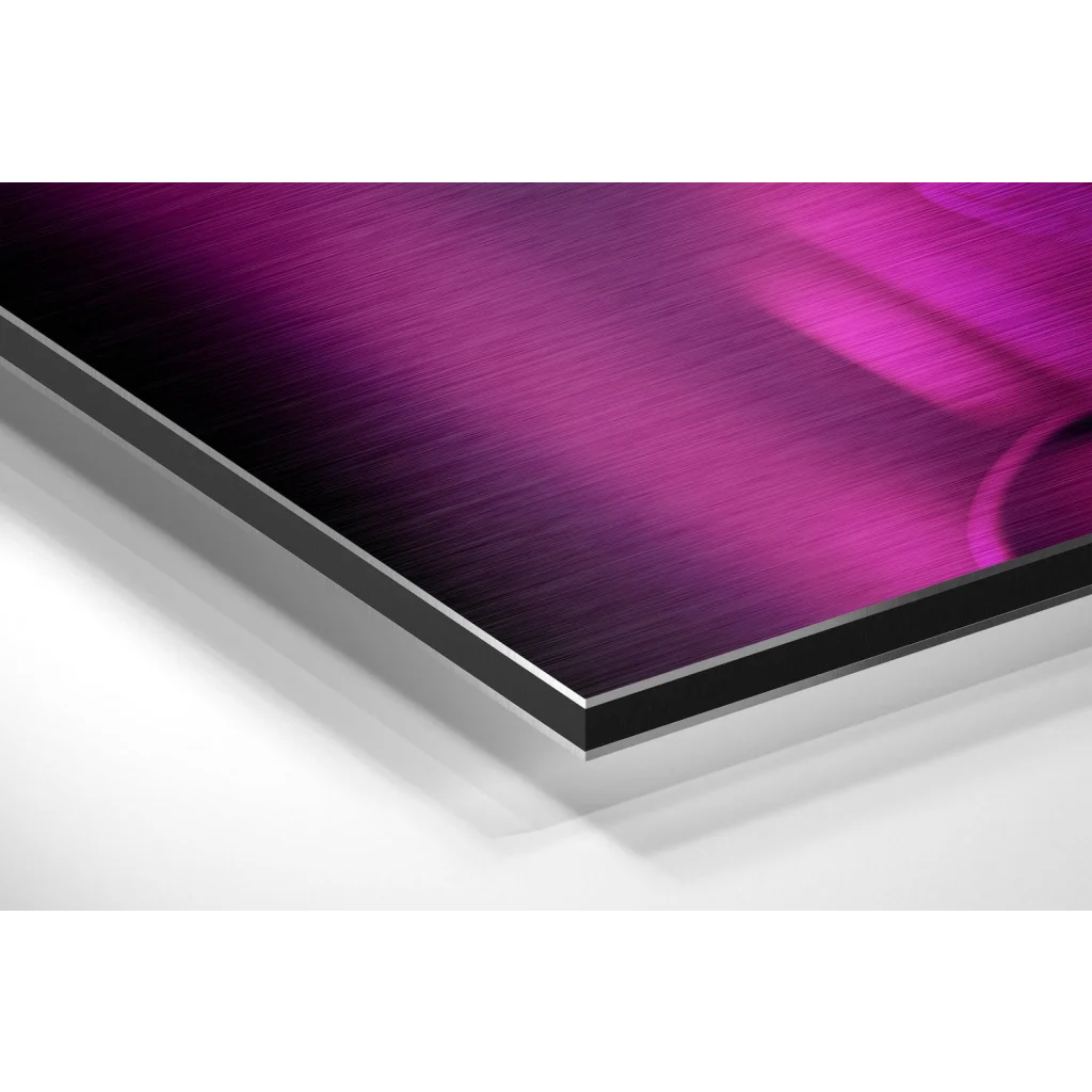 Stunning purple metallic brushed aluminium dibond wall art in black frame