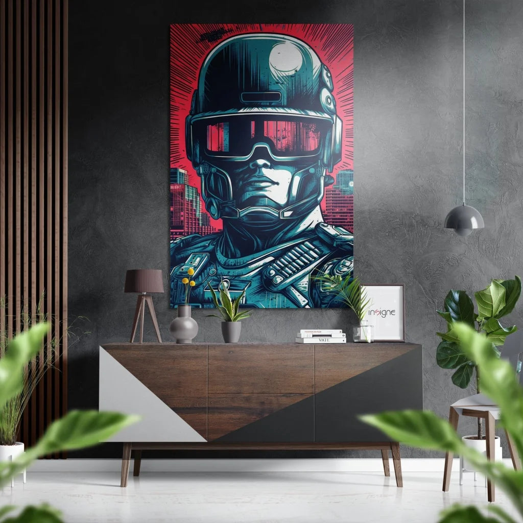24x36 inch Robocop poster on brushed aluminium dibond with vibrant red blue art