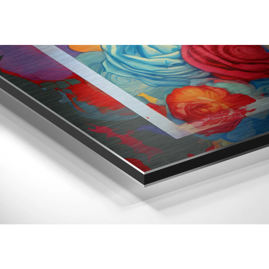 Glass Wall Art Stunning brushed aluminium dibond blue red rose art print