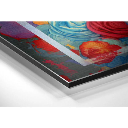 Stunning brushed aluminium dibond blue red rose art print