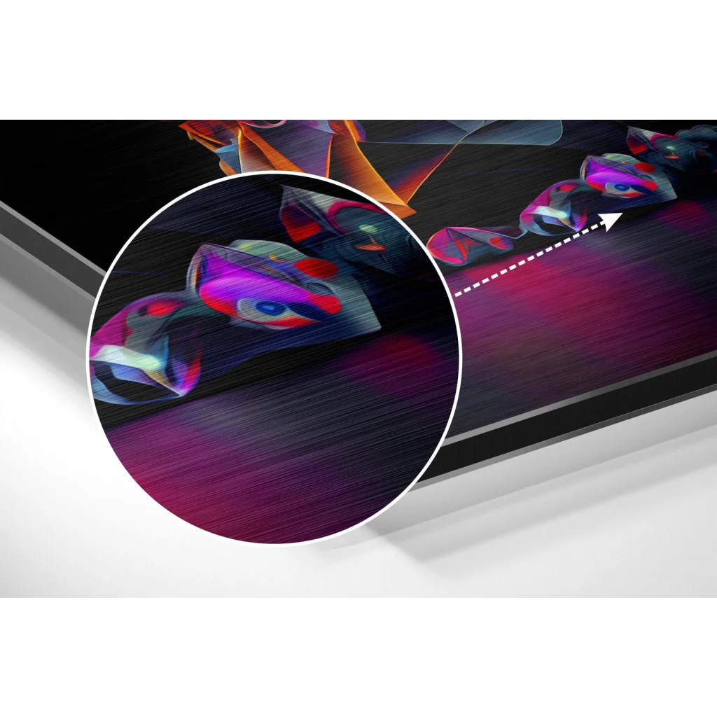 glass wall art Vibrant Samsung QLED TV with brushed aluminium dibond skull art