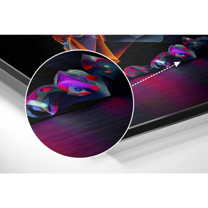 Vibrant Samsung QLED TV with brushed aluminium dibond skull art