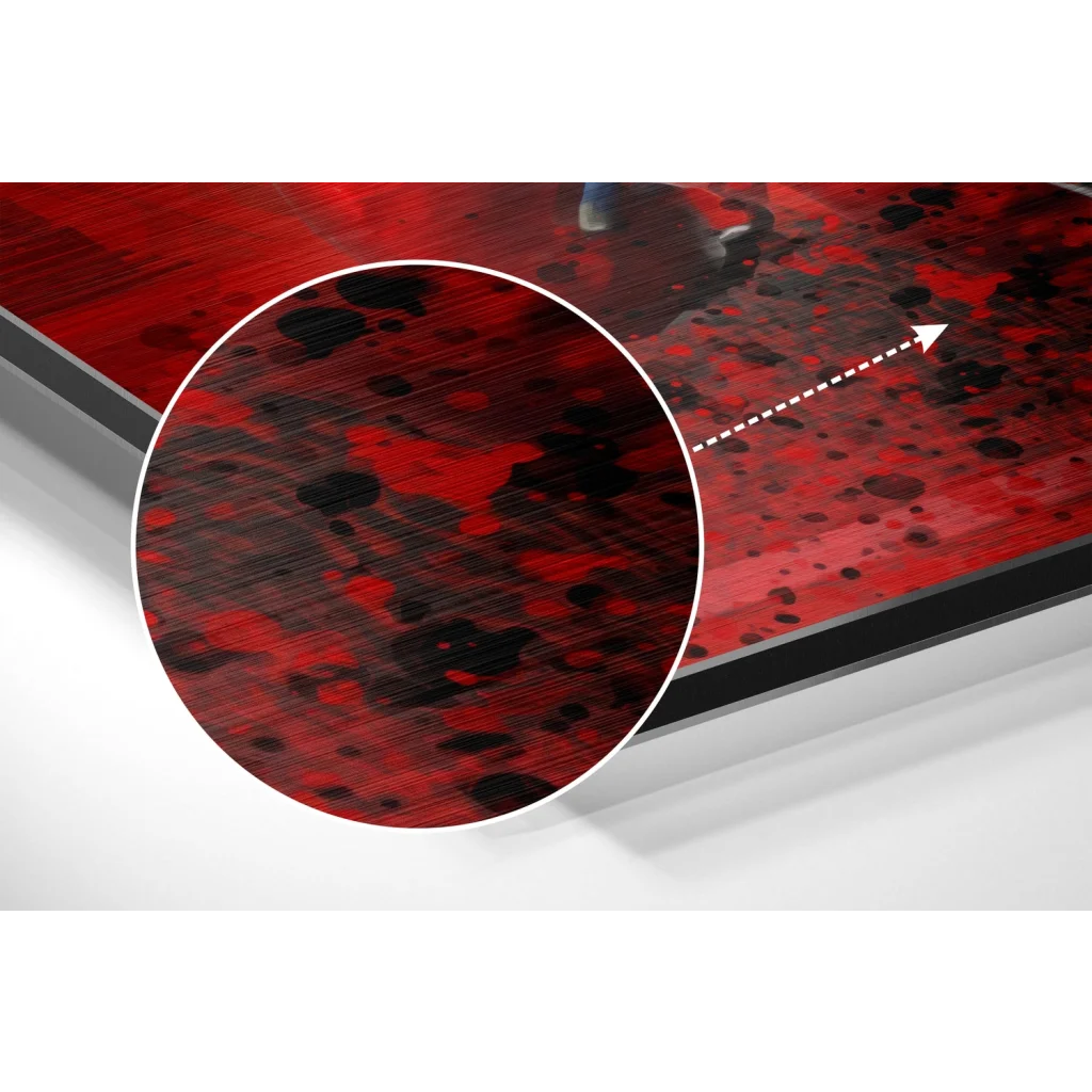 glass wall art Glossy red black marble top on brushed aluminium dibond art