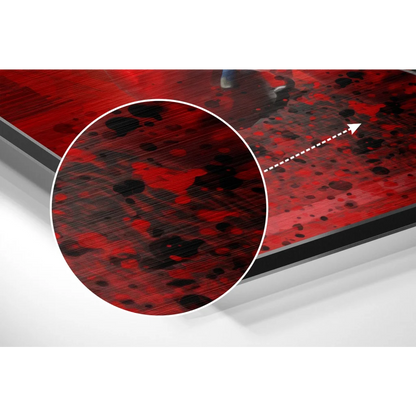 Glossy red black marble top on brushed aluminium dibond art