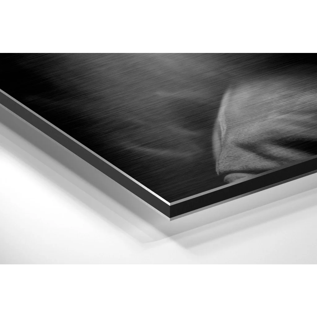 Glass Wall Art Stunning brushed aluminium Dibond Tupac portrait print in black metal frame