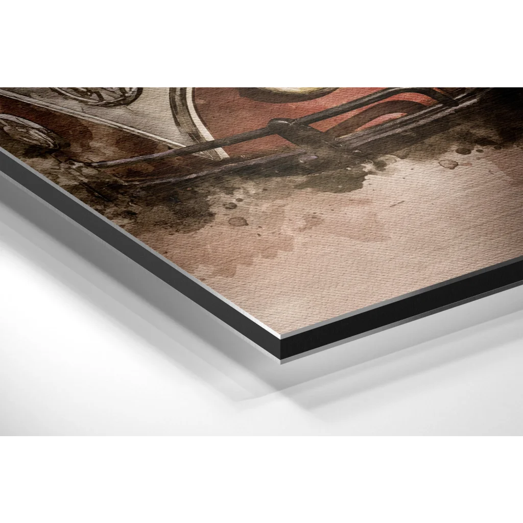 Glass Wall Art Black and gold abstract artwork on brushed aluminium dibond vintage motorcycle print