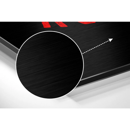 Black brushed aluminium dibond laptop art with red arrow details