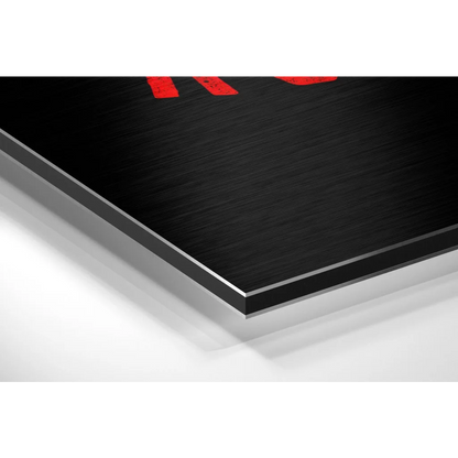 Black and red minimalist brushed aluminium dibond poster with metallic edge