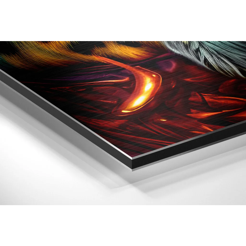 Red and orange dragon canvas art on brushed aluminium dibond