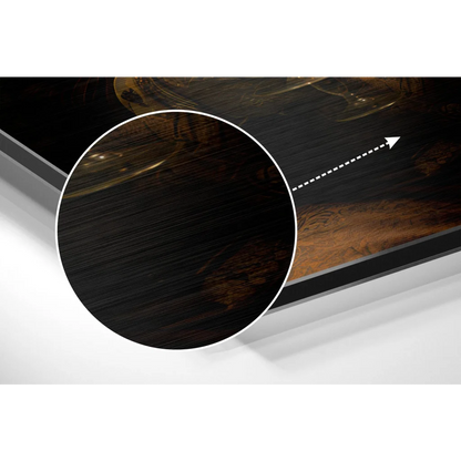 Dark wood grain coffee table with brushed aluminium legs