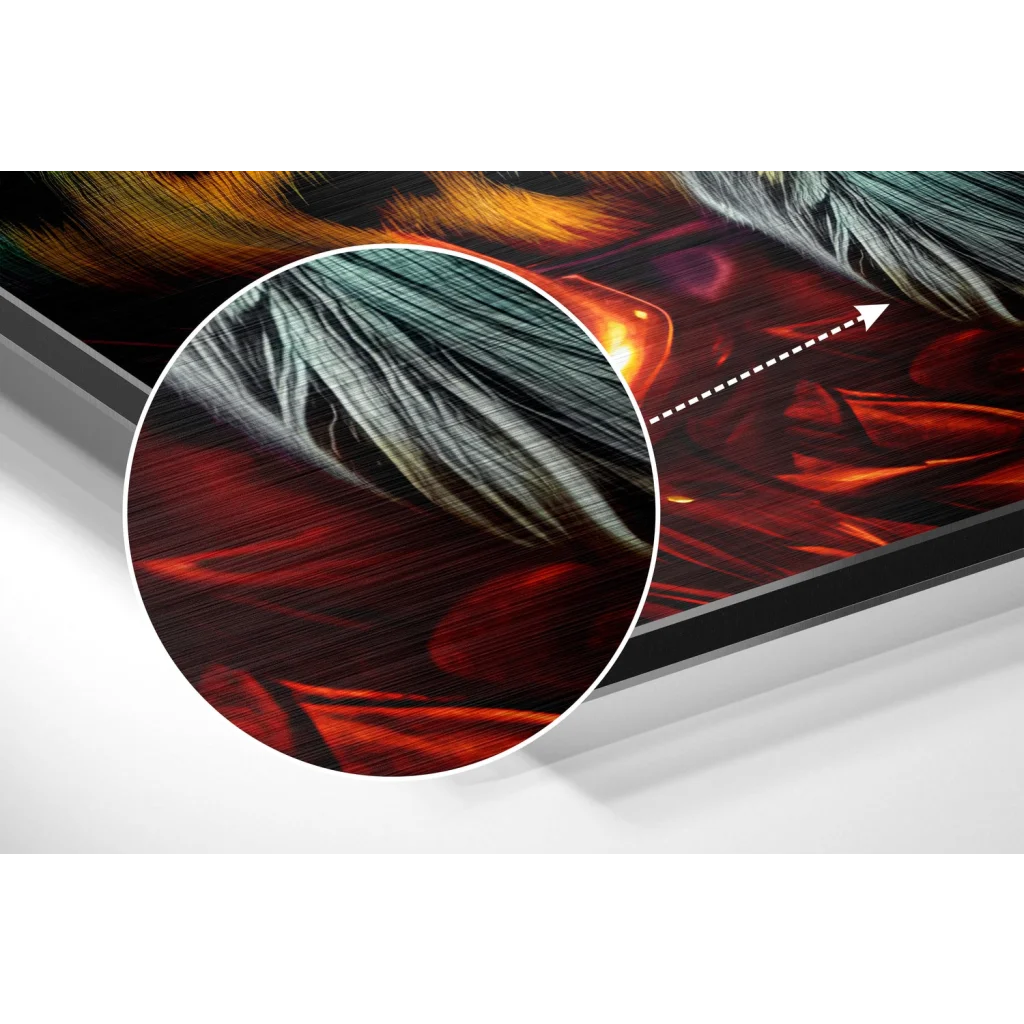 Stunning red and black feathered brushed aluminium dibond wall art