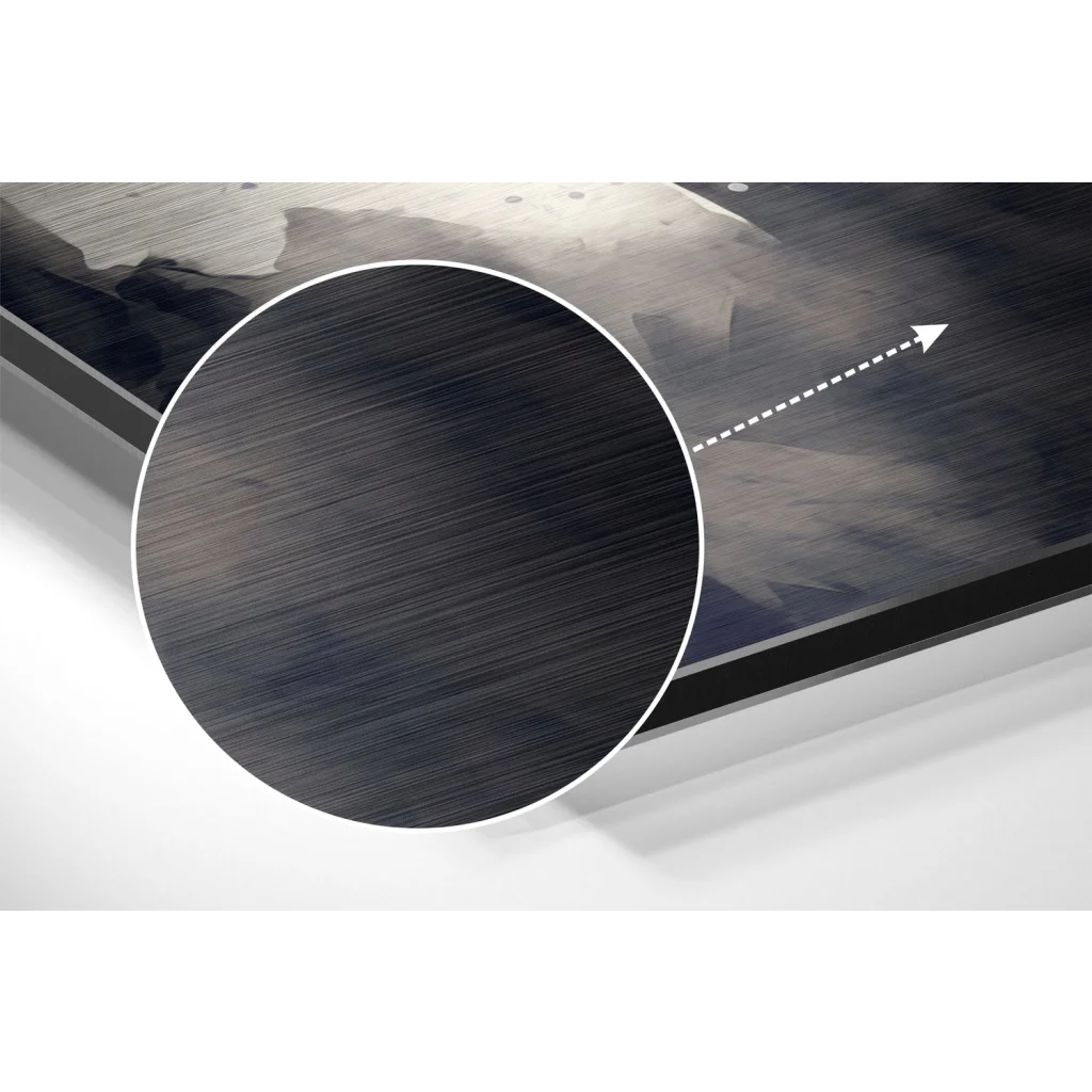 glass wall art Sleek black brushed aluminium dibond frame in modern wall art